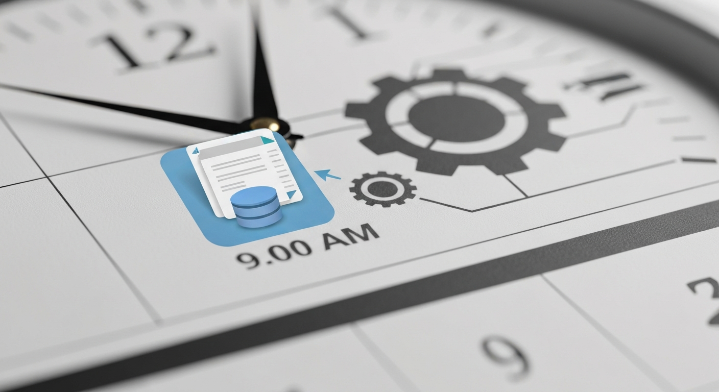 크론 스케줄러를 이용한 정기적인 백업 자동화를 보여주는 시계와 달력