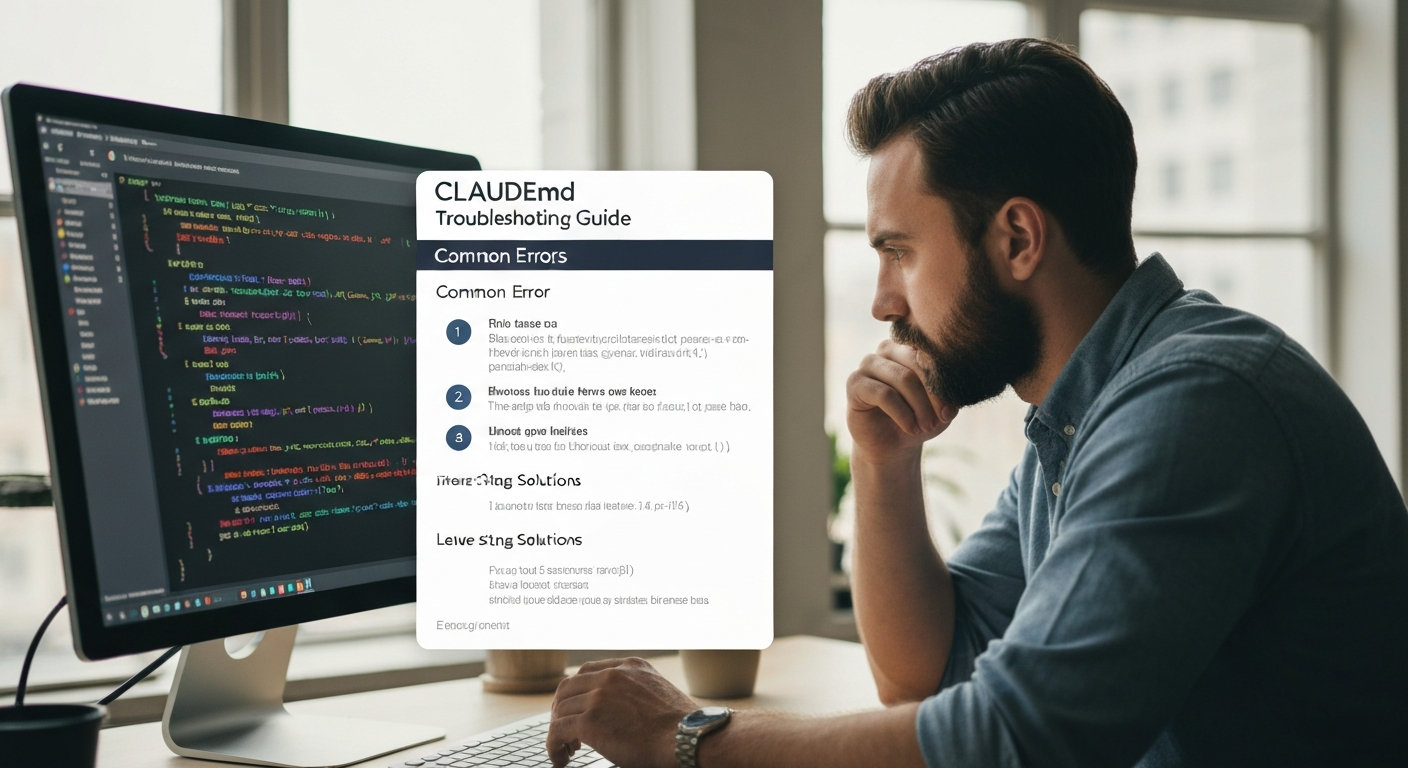 CLAUDE.md 문제 해결 가이드가 보이는 화면에서 개발자가 디버깅하는 모습