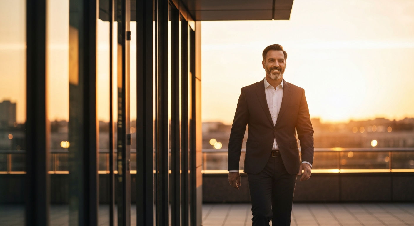 AI 비서 덕분에 야근 없이 퇴근하는 직장인의 만족스러운 뒷모습