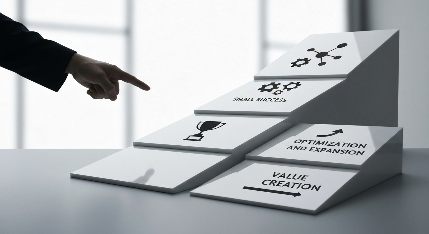 AI 에이전트 도입을 위한 3단계 로드맵을 시각적으로 표현한 이미지