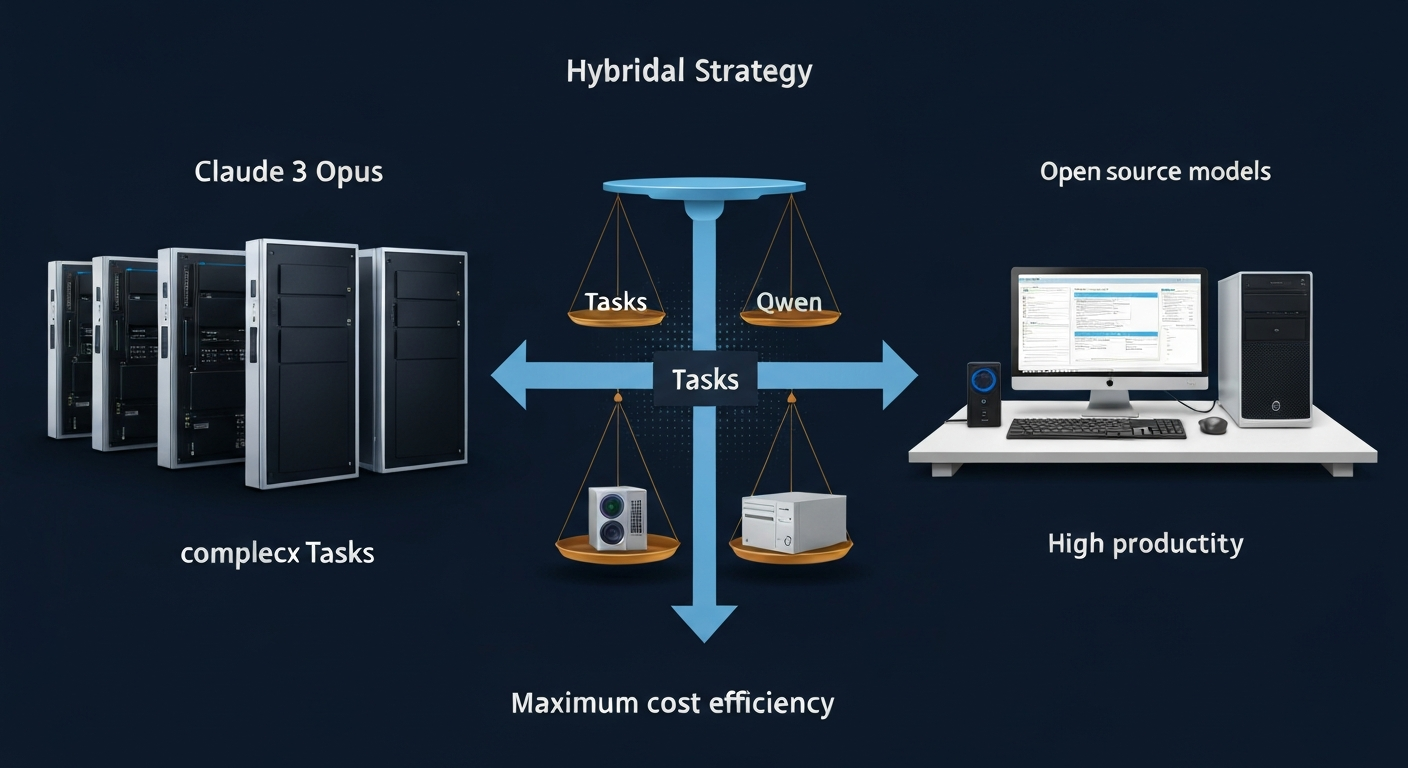Claude 모델과 오픈소스 대안을 결합한 하이브리드 전략을 보여주는 이미지