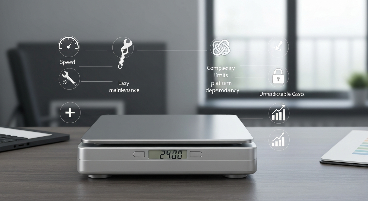 노코드 AI 자동화의 장점과 단점을 객관적으로 비교하며 균형을 잡는 이미지