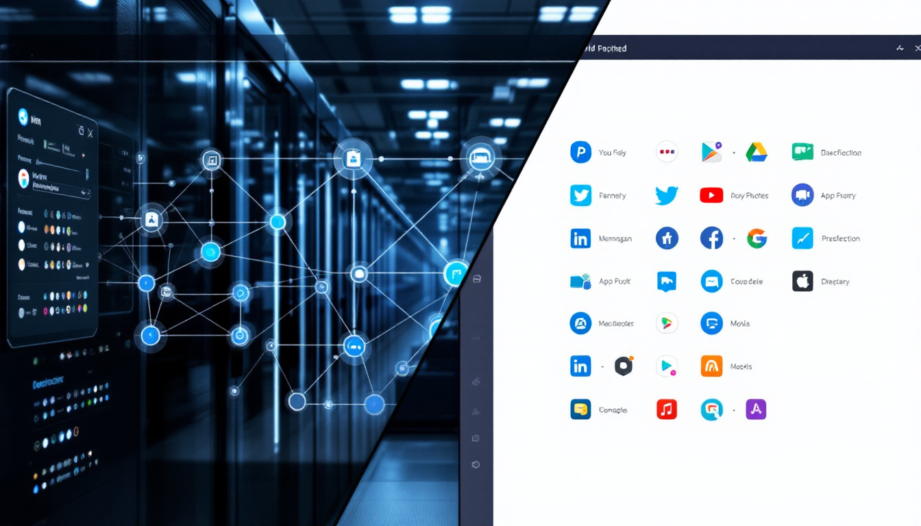 n8n과 Zapier를 비교하는 분할 화면 왼쪽은 n8n의 노드 기반 워크플로우 오른쪽은 Zapier의 직관적인 앱 연결 인터페이스를 보여줌