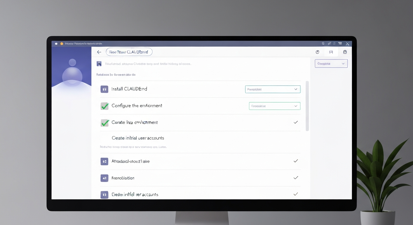 CLAUDE.md 설정을 위한 체크리스트와 실행 계획이 완료된 모습이 담긴 개발자 모니터