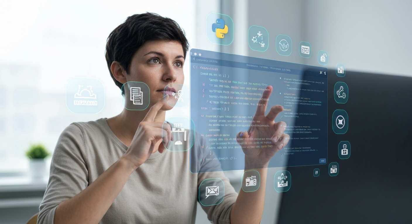 파이썬 코드를 통해 미래 기술을 탐색하는 사람의 모습