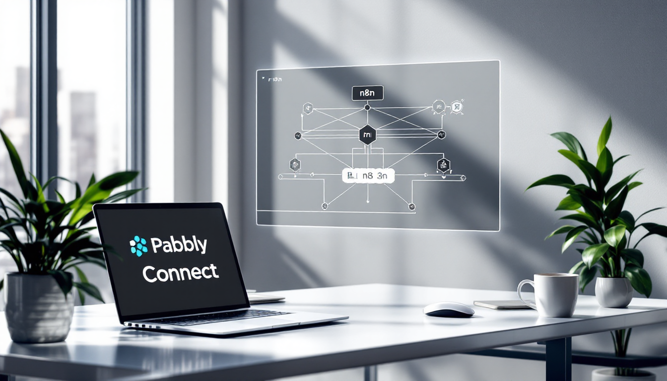 Make와 그 대안인 n8n Pabbly Connect를 나타내는 복잡한 시각적 워크플로우 흐름도