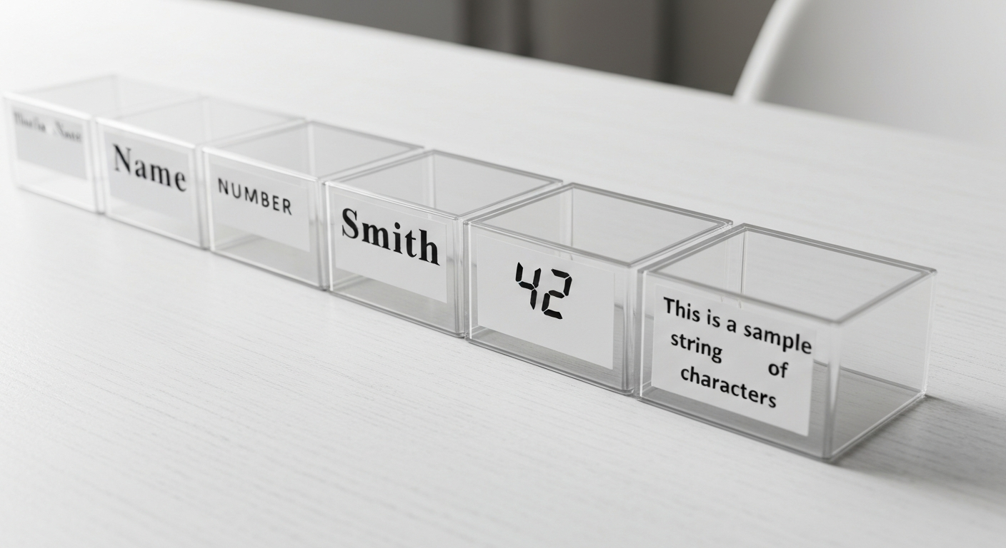 다양한 데이터가 담긴 이름표 붙은 상자들